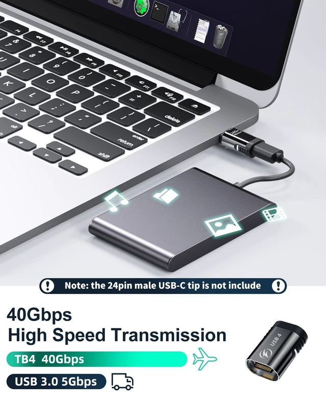 Alt view image 5 of 7 - 240W USB C Magnetic Female Adapter to HanCenDa 24Pin USB C Male Connector | For iPhone 17/16/15/Laptop/Steam Deck, Support up to 40Gbps Data Transfer and 8K@60Hz Video, Compatible with Thunderbolt 4/3