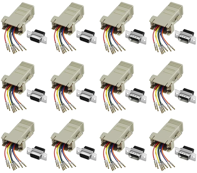 Main image of 12PCS for D-SUB to RJ45 Serial Adapter D-SUB to RJ45 Modular Adapter | Male to Female,Female to Female, 9 Pin RS232 to Ethernet Adapter, 9 Pin LAN Extender, RS232 to Ethernet Modular Converter