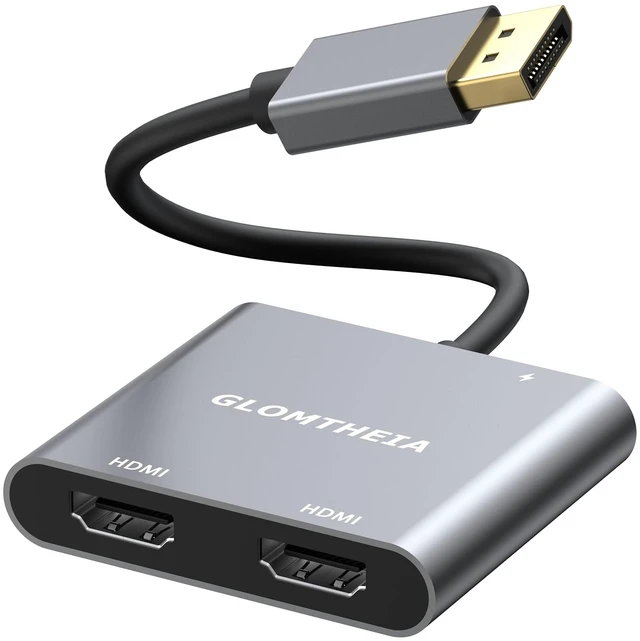 Main image of Glomtheia 4K 60Hz DisplayPort to Dual HDMI Adapter, MST Splitter for Dual Monitor Extender, Supports Extended & Mirror Mode, Plug and Play, USB Power Cable Included