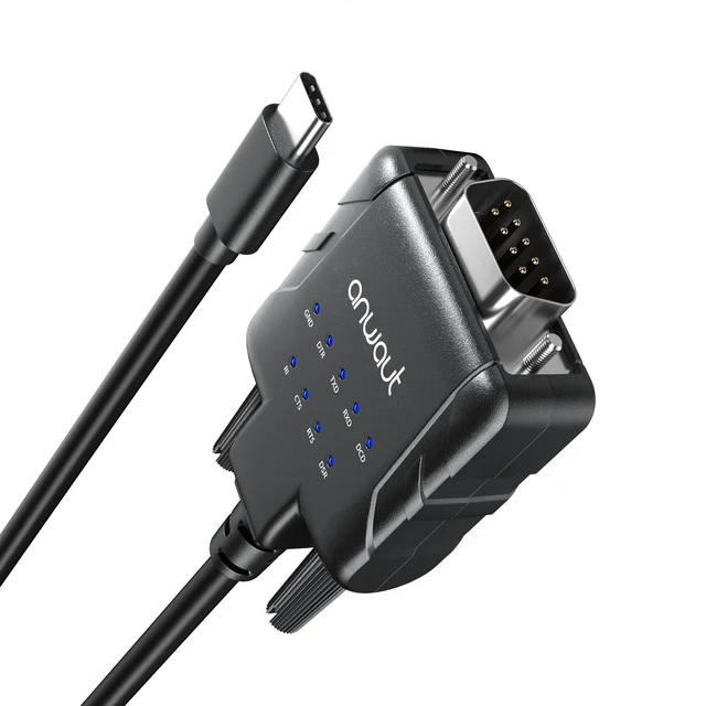 Main image of Anwaut ProtoC-IX9 Series | 1-Port Industrial USB-C to Serial / RS232 (DB9) Adapter Converter (Compatible for Windows 11, macOS 15 | 9 X Data Monitoring LEDs, U2RS232-C)