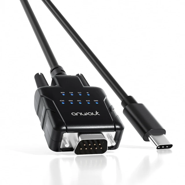 Alt view image 2 of 7 - Anwaut ProtoC-IX9 Series | 1-Port Industrial USB-C to Serial / RS232 (DB9) Adapter Converter (Compatible for Windows 11, macOS 15 | 9 X Data Monitoring LEDs, U2RS232-C)