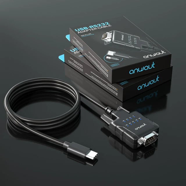Alt view image 7 of 7 - Anwaut ProtoC-IX9 Series | 1-Port Industrial USB-C to Serial / RS232 (DB9) Adapter Converter (Compatible for Windows 11, macOS 15 | 9 X Data Monitoring LEDs, U2RS232-C)