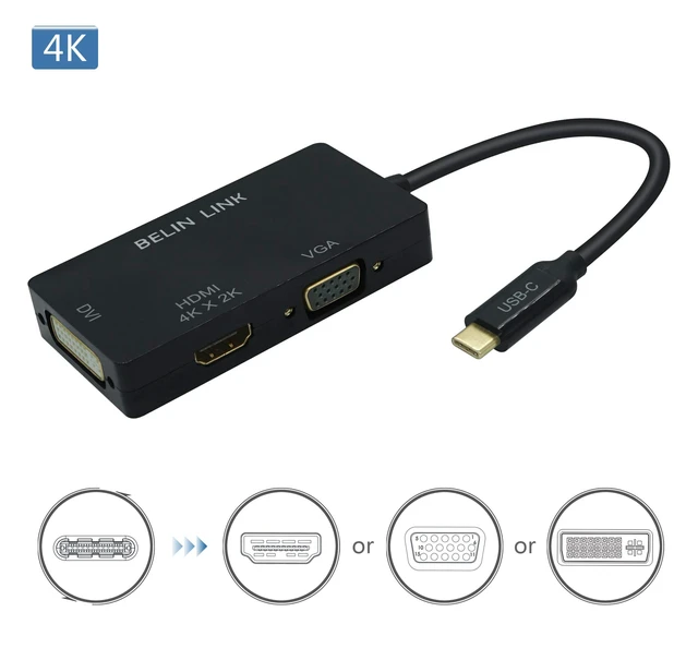 Alt view image 5 of 5 - PAKLIMCN USB C to HDMI DVI VGA Adapter, 3 in 1 USB-C to 4K HDMI, VGA, DVI Video Adapter, Multi-Display Video Converter Monitors Connector for Mac Pro, MacBook Air, iPad Pro, XPS, etc