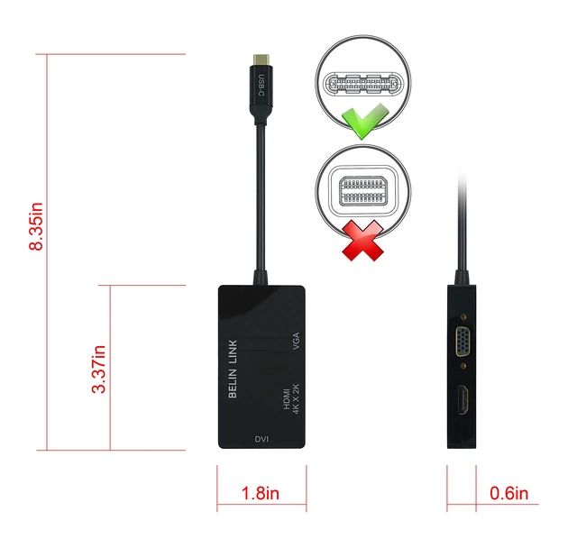 Alt view image 4 of 5 - PAKLIMCN USB C to HDMI DVI VGA Adapter, 3 in 1 USB-C to 4K HDMI, VGA, DVI Video Adapter, Multi-Display Video Converter Monitors Connector for Mac Pro, MacBook Air, iPad Pro, XPS, etc