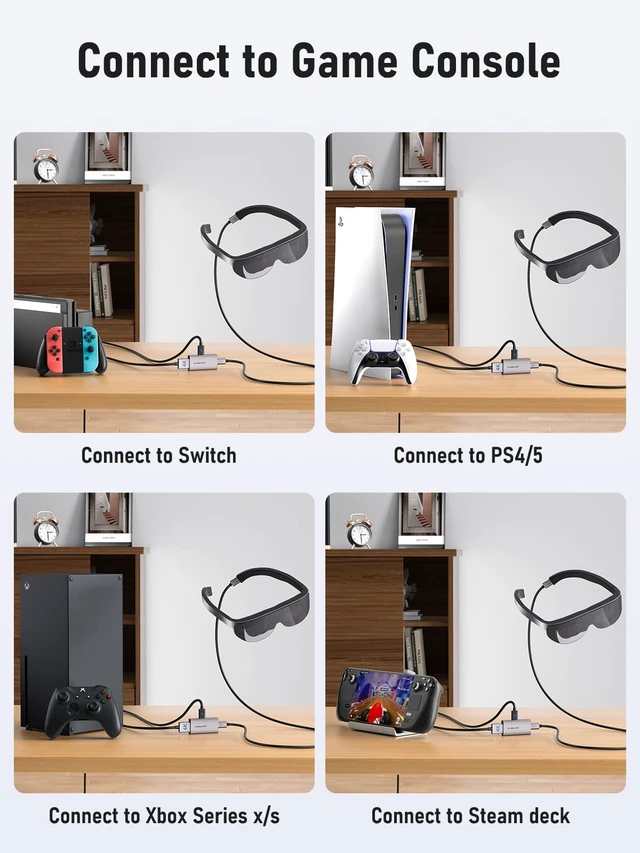 Alt view image 3 of 7 - Lemorele 4K 60Hz HDMI to USB C Adapter with Power Supply for AR Glasses | For Switch/PS5/Xbox/Steam Deck Dock; XREAL Air, Rokid, RayNeo AR Glasses & USB-C Portable Monitors, Plug and Play