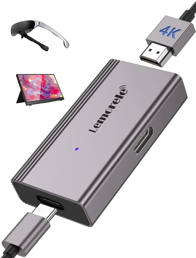 Main image of Lemorele 4K 60Hz HDMI to USB C Adapter with Power Supply for AR Glasses | For Switch/PS5/Xbox/Steam Deck Dock; XREAL Air, Rokid, RayNeo AR Glasses & USB-C Portable Monitors, Plug and Play
