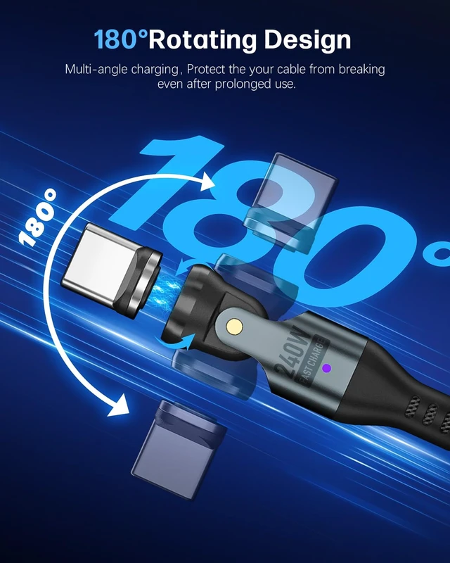 Alt view image 2 of 6 - EndlesShine Magnetic USB Adapter Type C to C with 10cm Short Cable | 16PIN anti-Arc Stable PD 240W Fast Charging USB-C 180° Rotation Swivel Connector 480MBPS(2 Cable 6 Tips SET)