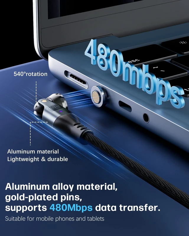 Alt view image 4 of 6 - EndlesShine Magnetic USB Adapter Type C to C with 10cm Short Cable | 16PIN anti-Arc Stable PD 240W Fast Charging USB-C 180° Rotation Swivel Connector 480MBPS(2 Cable 6 Tips SET)
