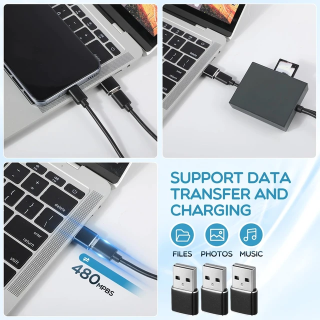 Alt view image 6 of 7 - Handepo 30 Pieces USB to USB C Adapter Type C Female to A Male Charger Converter Adapter Female Type C Converter for Phone Laptop Earphone Watch Power Bank Car Charger, Black