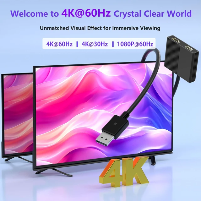 Alt view image 6 of 7 - DisplayPort to HDMI DisplayPort Adapter, 4K@60Hz Display Port Splitter for Dual Monitors Extended Display,DP to DP/HDMI Splitter 1 in 2 Out, DisplayPort MST Hub for for Desktop,Laptop,Graphics Card