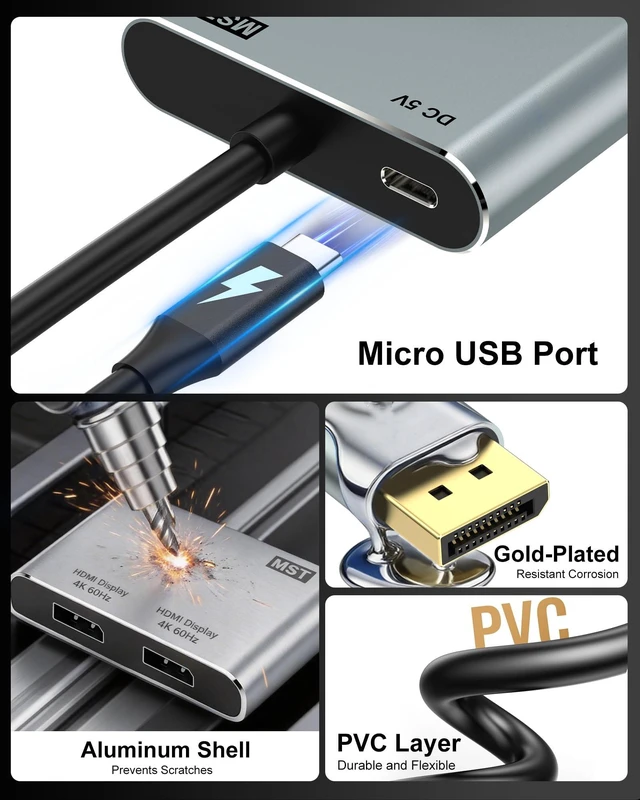 Alt view image 7 of 7 - DisplayPort to Dual DisplayPort Splitter Adapter, 4K@60Hz Display Port Splitter Extended Display for Dual Monitors, DP1.4 Splitter 1 in 2 Out, DisplayPort MST Hub for PC, NVIDIA, AMD Graphic Card