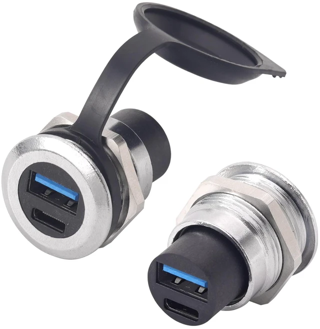 Main image of PENGLIN 2PCS Dual USB-C 3.1 & USB 3.0 Female to Female Bulkhead Socket | 10Gbps High Speed Data Transfer, 5V/1A Fast Charging, Panel Mount Thread Adapter, With Waterproof Cap