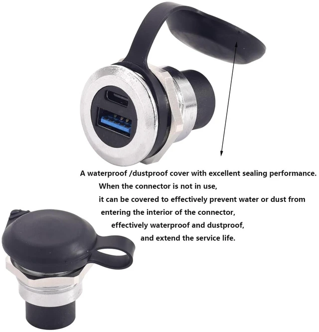 Alt view image 4 of 7 - PENGLIN 2PCS Dual USB-C 3.1 & USB 3.0 Female to Female Bulkhead Socket | 10Gbps High Speed Data Transfer, 5V/1A Fast Charging, Panel Mount Thread Adapter, With Waterproof Cap