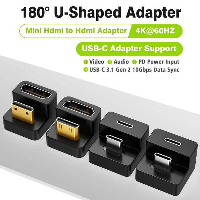 Alt view image 7 of 7 - AGVEE 180 Degree USB-C to C Adapter and U-Shaped Mini HDMI to HDMI Converter
