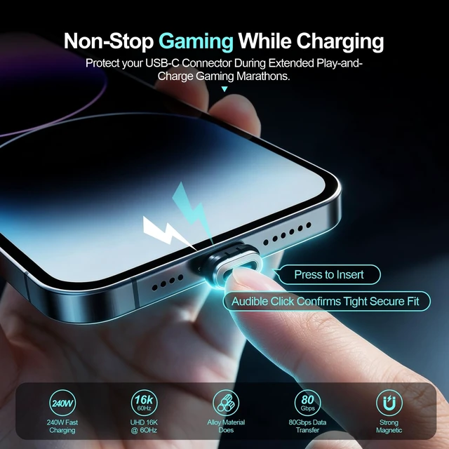 Alt view image 2 of 6 - USB-C Magnetic Tips 4-Pack, Up to 80Gbps 16K 240W PD 3.1 EPR | 80Gbps 16K with USB4 host/cable/display; 240W with EPR charger/cable/device. Alloy-PC for USB-C charging.