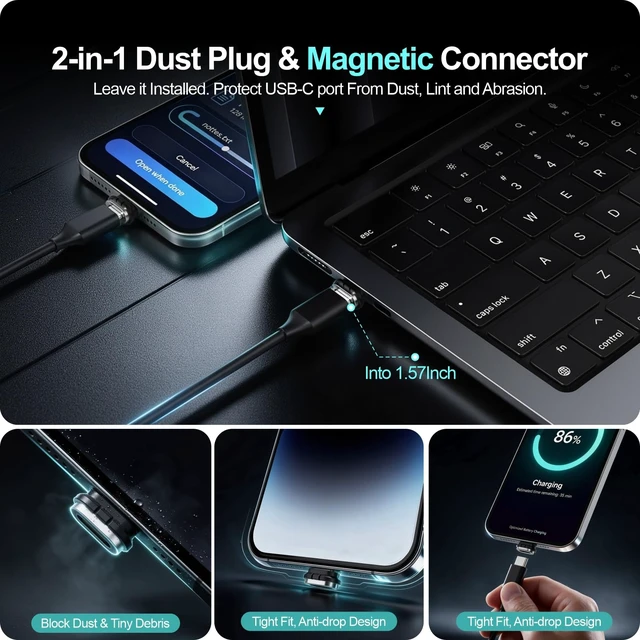 Alt view image 3 of 6 - USB-C Magnetic Tips 4-Pack, Up to 80Gbps 16K 240W PD 3.1 EPR | 80Gbps 16K with USB4 host/cable/display; 240W with EPR charger/cable/device. Alloy-PC for USB-C charging.