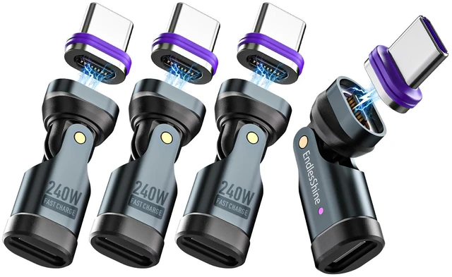 Main image of EndlesShine Magnetic USB C to C Adapter | 16-Pin 540°anti-Arc Rotating Swivel, PD 240W Fast Charging 480Mbps Data Transfer, 3X Stronger Neodymium Magnet