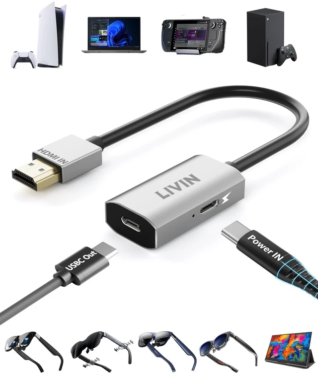 Main image of HDMI to USB C Adapter (4K@60Hz) Portable Monitor, AR Glasses XREAL One Air 2 Pro/VITURE Luma/RayNeo Air 3s/Rokid,HDMI Male(Source) to USB C Female(Display) Laptop,PS4/5,Xbox,Switch,ROG Ally,Steam Deck