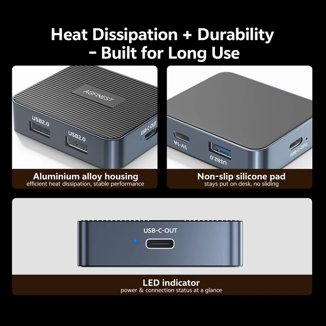 Alt view image 6 of 7 - 4K@120Hz Active DisplayPort to USB-C converter adapter with 3Port USB Hub | DP 1.4 to usb-c Unidirectional, 4K@120Hz/2K@240HZ HDR 10bit for AR Glasses (XREAL/VITURE/Rokid) and Portable Monitor