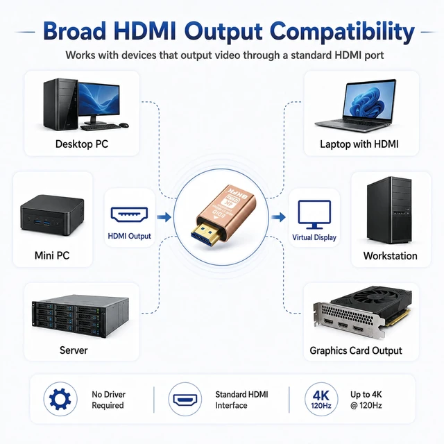 Alt view image 6 of 7 - HDMI-2.1 4K 120Hz hdmi Dummy Plug - Display to hdmi Adapter, Luna Display Virtual Window for Home-edid Emulator-Dummy, displayport Headless dummie dongle