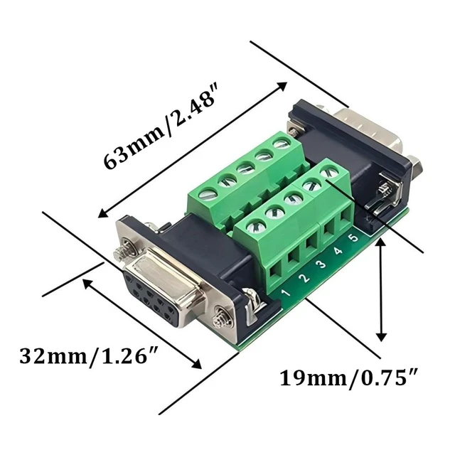 Alt view image 2 of 7 - 2PCS RS232 DB9 Female and Male Connector in One Breakout Board | D-SUB Serial to 9 Pin Port Terminal Adapter Module, Includes EVA Insulating Adhesive, Clear Labels, No Welding Required