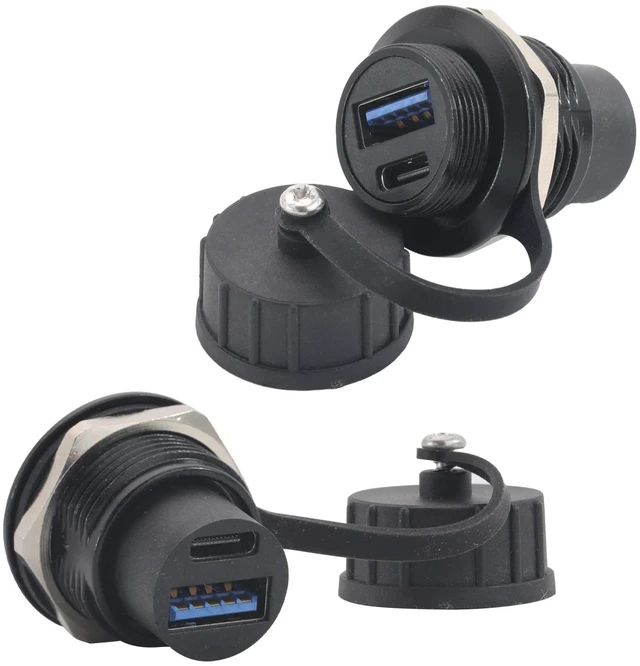 Main image of 2PCS Dual Port USB-C 3.1 & USB 3.0 Female to Female Connector | USB A USB C Panel Mount Adapter, USB A & Type C Feedthrough Bulkhead, Socket Installed in Dashboard Device Panel