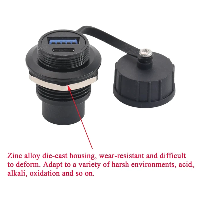 Alt view image 3 of 7 - 2PCS Dual Port USB-C 3.1 & USB 3.0 Female to Female Connector | USB A USB C Panel Mount Adapter, USB A & Type C Feedthrough Bulkhead, Socket Installed in Dashboard Device Panel