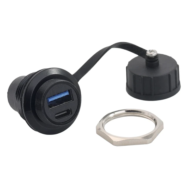 Alt view image 6 of 7 - 2PCS Dual Port USB-C 3.1 & USB 3.0 Female to Female Connector | USB A USB C Panel Mount Adapter, USB A & Type C Feedthrough Bulkhead, Socket Installed in Dashboard Device Panel