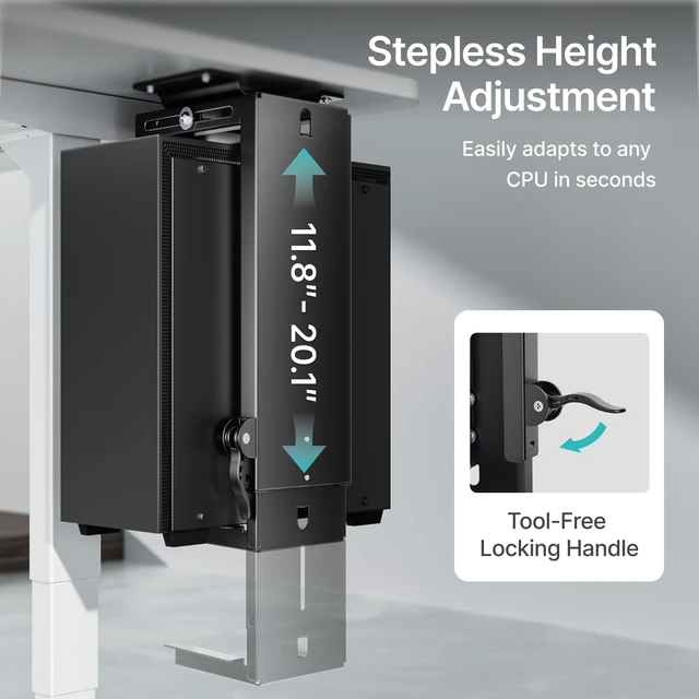 Alt view image 3 of 7 - PEGZONE Under Desk PC Mount Adjustable 3.5-8" Computer Tower Holder | CPU Mount Under Desk with Locking Handle, 360 Degree SwivelAdjustable Height and Width,Black