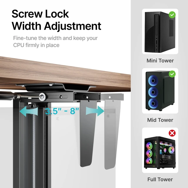 Alt view image 4 of 7 - PEGZONE Under Desk PC Mount Adjustable 3.5-8" Computer Tower Holder | CPU Mount Under Desk with Locking Handle, 360 Degree SwivelAdjustable Height and Width,Black