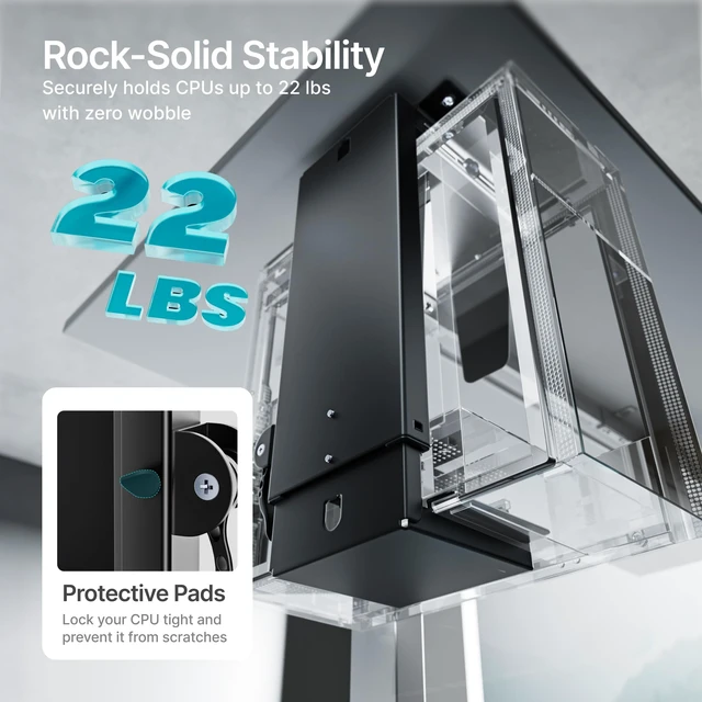 Alt view image 5 of 7 - PEGZONE Under Desk PC Mount Adjustable 3.5-8" Computer Tower Holder | CPU Mount Under Desk with Locking Handle, 360 Degree SwivelAdjustable Height and Width,Black