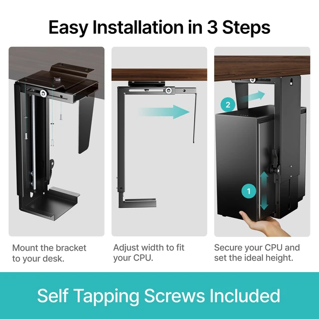 Alt view image 7 of 7 - PEGZONE Under Desk PC Mount Adjustable 3.5-8" Computer Tower Holder | CPU Mount Under Desk with Locking Handle, 360 Degree SwivelAdjustable Height and Width,Black