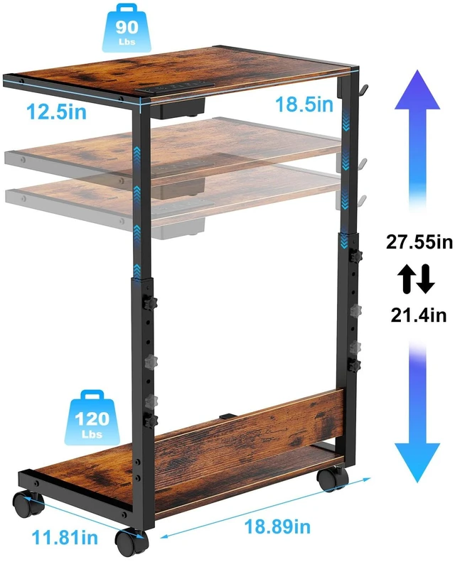 Alt view image 3 of 7 - Computer Tower Stand, Height-Adjustable PC Stand with Charging Station | PC Tower Stand PC Holder Cpu Stand Computer Cart Rolling Computer Cart