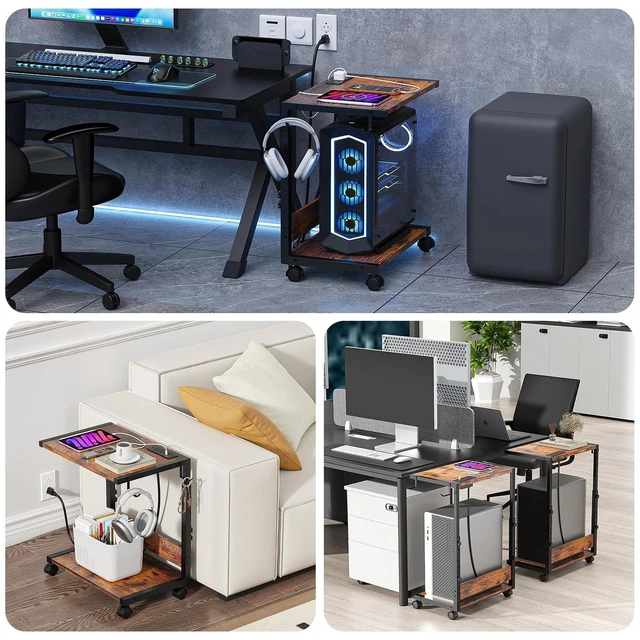 Alt view image 4 of 7 - Computer Tower Stand, Height-Adjustable PC Stand with Charging Station | PC Tower Stand PC Holder Cpu Stand Computer Cart Rolling Computer Cart