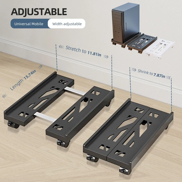 Alt view image 2 of 7 - Hovadova Adjustable Computer Tower Stand, Ventilated Mobile CPU Holder,Gray | Fits Most PC Tower, Under Desk CPU Holder PC Floor Cart Computer Riser for Students and Gamers