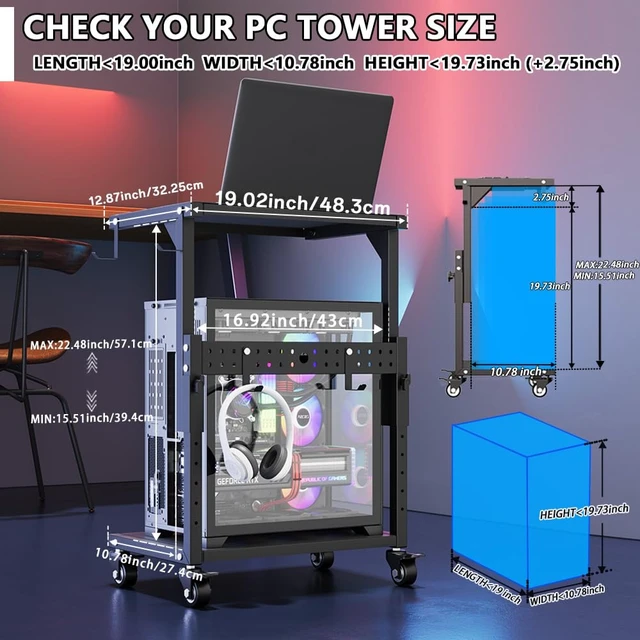 Alt view image 2 of 6 - ZUAVIALA Computer Tower Stand, 6 Level Height Ajustable PC Tower Stand for Floor, Mobile Rolling CPU Holder Cart for Gaming Office Home,21.34"-28.3", Black