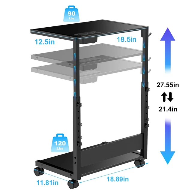 Alt view image 3 of 7 - Computer Tower Stand Height-Adjustable PC Stand with Charging Station | PC Tower Stand PC Holder Cpu Stand Computer Cart Rolling Computer Cart