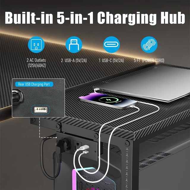 Alt view image 3 of 6 - Adjustable Computer Tower Stand - 18.1"-31.5" PC Cart for Gaming Setups | CPU Tower Stand with 4 Locking Casters, Charging Station & Storage Bag - Large Rolling PC Shelf for Under-Desk or Desk-Side