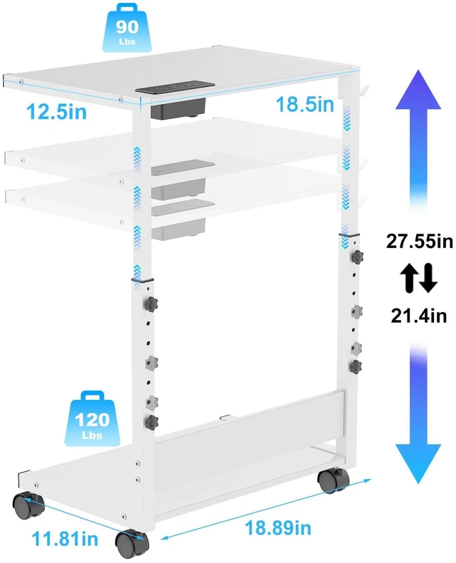 Alt view image 3 of 7 - Computer Tower Stand, Height-Adjustable PC Stand with Charging Station | PC Tower Stand PC Holder Cpu Stand Computer Cart Rolling Computer Cart