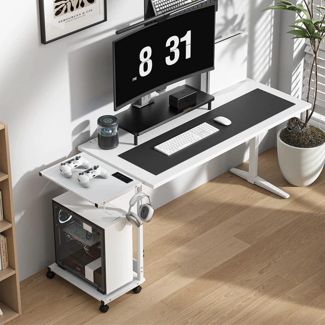 Alt view image 7 of 7 - Computer Tower Stand, Height-Adjustable PC Stand with Charging Station | PC Tower Stand PC Holder Cpu Stand Computer Cart Rolling Computer Cart