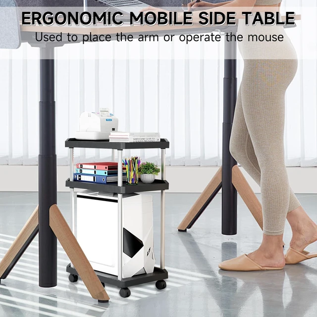 Alt view image 3 of 7 - Niciksty 3-Tier Computer Tower Stand with Wheels, Black | Mobile cart for PC tower, printer, fax. Sturdy CPU cart, rolling casters for home office