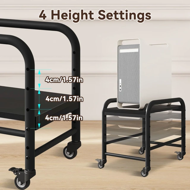 Alt view image 3 of 7 - IBUYKE PC Tower Stand Computer Tower Stand Floor CPU Holder Cart for Carpet | 4 Hight adjustable, With 360° lockable wheels, Reinforced Metal Frame, 75LBS load capacity, Fits almost all PC sizes
