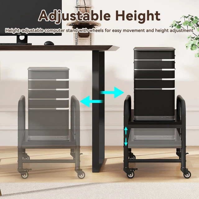 Alt view image 4 of 7 - IBUYKE PC Tower Stand Computer Tower Stand Floor CPU Holder Cart for Carpet | 4 Hight adjustable, With 360° lockable wheels, Reinforced Metal Frame, 75LBS load capacity, Fits almost all PC sizes