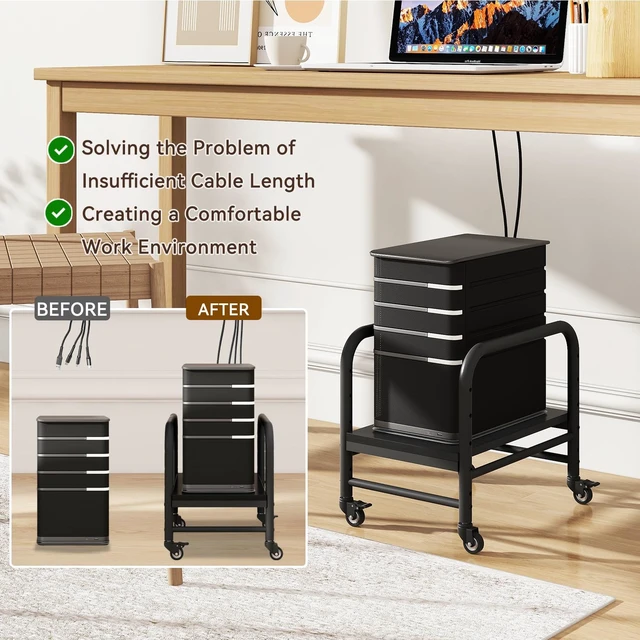 Alt view image 5 of 7 - IBUYKE PC Tower Stand Computer Tower Stand Floor CPU Holder Cart for Carpet | 4 Hight adjustable, With 360° lockable wheels, Reinforced Metal Frame, 75LBS load capacity, Fits almost all PC sizes