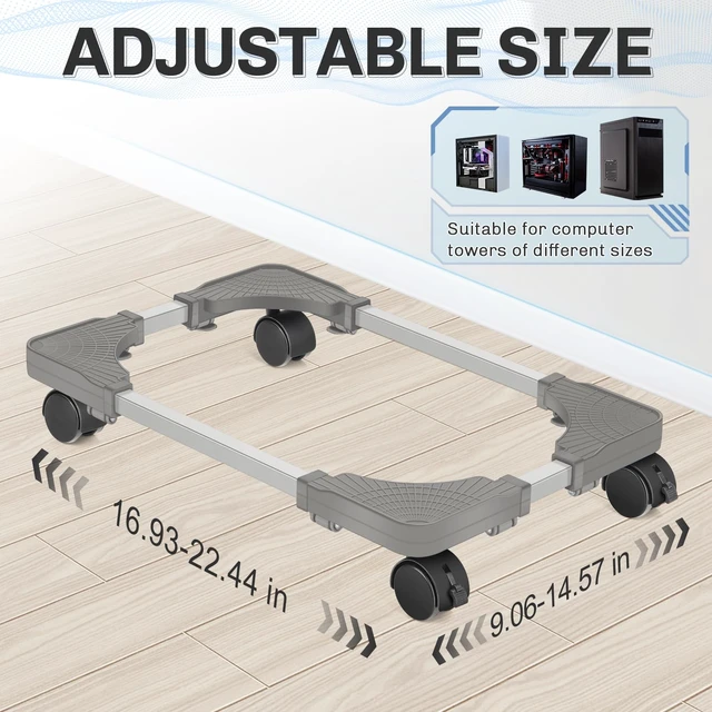 Alt view image 2 of 7 - Liitrton Mobile CPU Stand Adjustable PC Stand Fits Most PC Towers, Grey | Adjustable Length & Width, 4 Caster Wheels PC Floor Stand for Carpet Fits Office, Gaming Computer Case