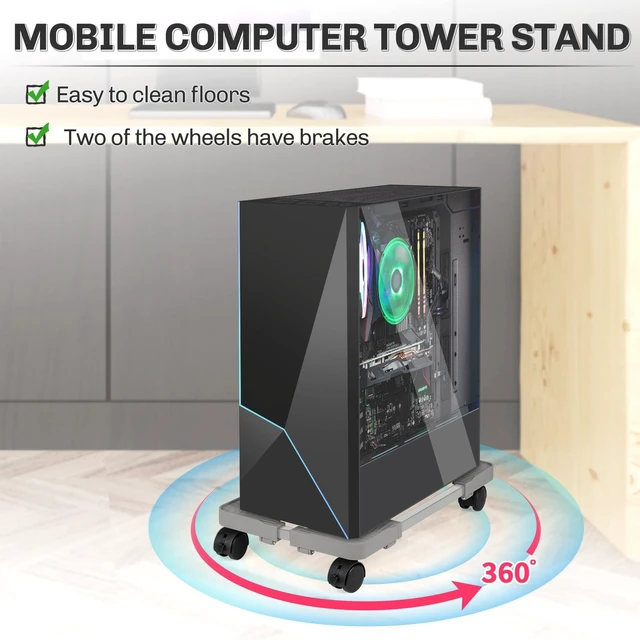 Alt view image 3 of 7 - Liitrton Mobile CPU Stand Adjustable PC Stand Fits Most PC Towers, Grey | Adjustable Length & Width, 4 Caster Wheels PC Floor Stand for Carpet Fits Office, Gaming Computer Case