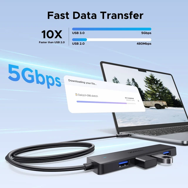 Alt view image 3 of 7 - UGREEN USB C Hub, 4 Ports USB A Splitter Ultra-Slim USB Expander, 3.3 ft | 5Gbps Data Transfer for Mouse, Keyboard, Flash Drive, U Disk, Printer Compatible with Laptop, Desktop PC, Xbox, PS5, and More