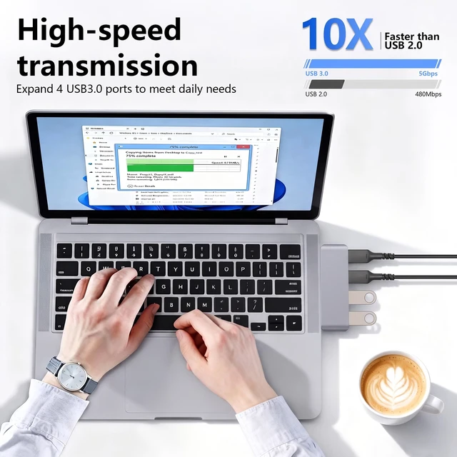 Alt view image 4 of 7 - Portable USB Extender Hub for Laptop,Cable-Free USB3.0 Splitter Right side | Portable USB Hub 4 Ports