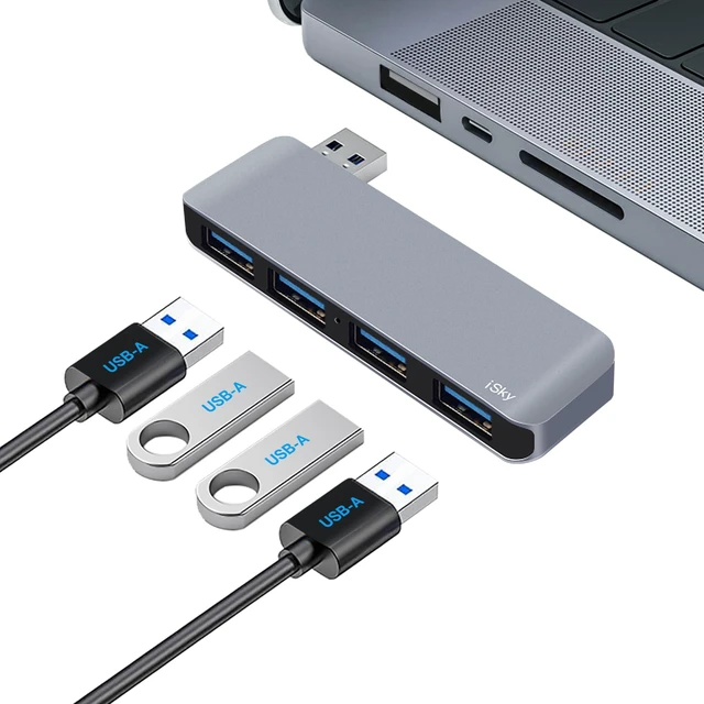 Main image of iSky USB Hub for Laptop, 4-Port USB 3.0 Expander, 5Gbps Data Transfer | Cable-Free Direct Plug USB Splitter, Letf-Side Compatibility, Plug & Play Adapter for Keyboard, Mouse and Flash Drives