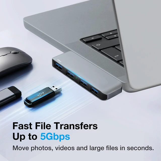Alt view image 4 of 7 - iSky USB Hub for Laptop, 4-Port USB 3.0 Expander, 5Gbps Data Transfer | Cable-Free Direct Plug USB Splitter, Letf-Side Compatibility, Plug & Play Adapter for Keyboard, Mouse and Flash Drives
